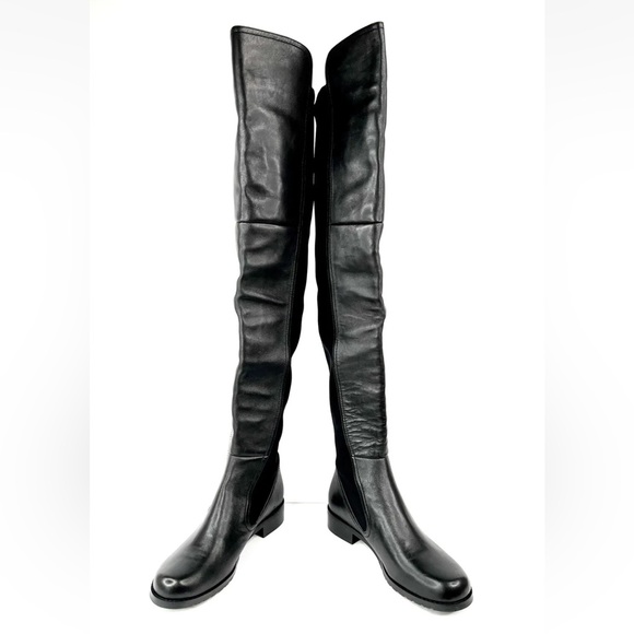 STUART WEITZMAN LANGDON OVER THE KNEE BLACK LEATHER STRETCH BOOTS SIZE US 5 - Picture 7 of 9